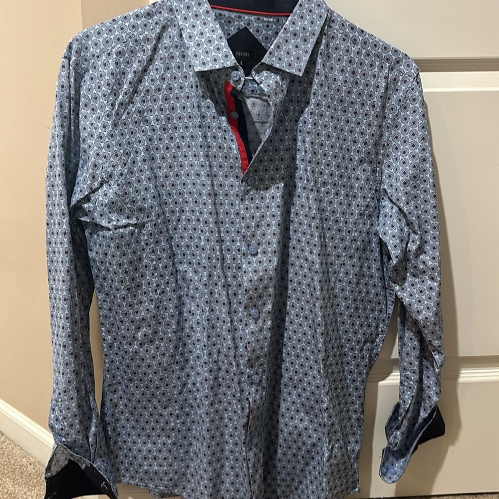 Pavini men’s button up with French cuffs in navy.